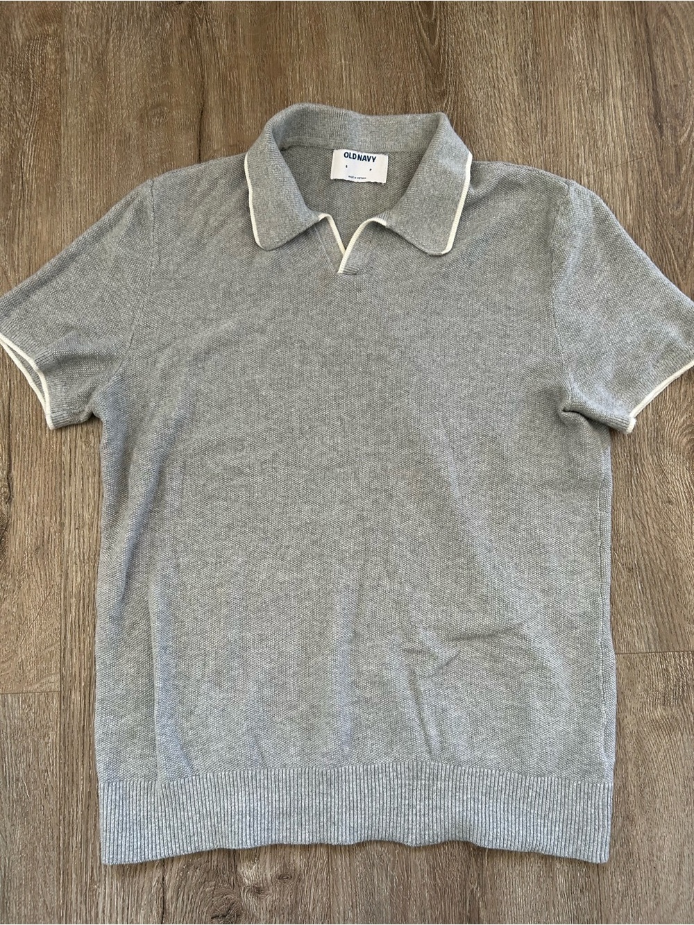 Light Grey Knit Polo with White Edge Detail Timeless